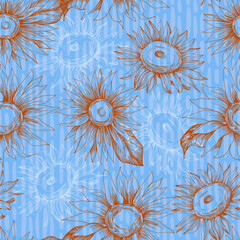 Sunflower seamless patterns wallpaper design for fabric, prints and background texture, Vector illustration.