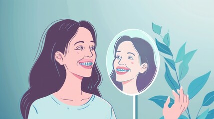 Fototapeta premium Happy female patient with orthodontist dentist for oral hygiene and dental health. generative AI image