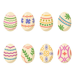 Colored vector illustration with Easter eggs. Set of painted eggs on a white background.
