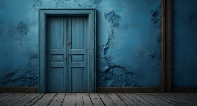 Turquoise Wooden Door Entry to old house generative ai  