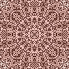 Seamless kaleidoscopic mandala lace pattern beige background