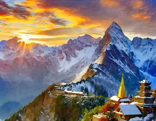 Tafelkleed sunset over the mountains © Duy