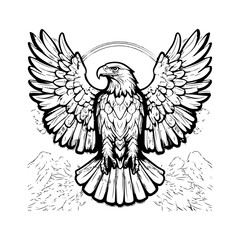 Detailed line drawing of an eagle, in black and white.