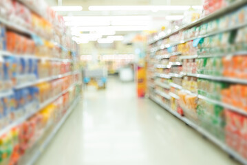 Supermarket shelf blur Background Interior Store Market Corridor Big Distribution Rack Building Grocery Shop Retail Shelves Food Mall Product Inside Hall Display Promotion, Merchandise Interior .