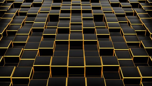 Abstract animation of elegant shining black and gold cube waves, looping animation