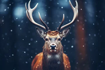 Schilderijen op glas a deer with antlers in the snow © Eugeniu