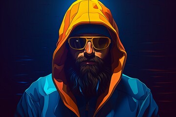 a man with a beard and a hoodie - obrazy, fototapety, plakaty