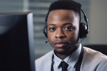 portrait of a confident young call centre agent working in an office - obrazy, fototapety, plakaty