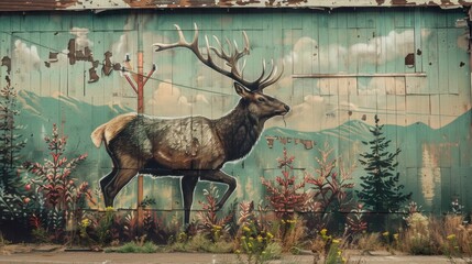 Majestic Deer Mural Adorning Building Facade