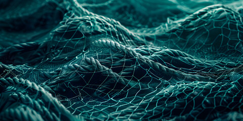 3d rendered green topographic wireframe. mountain grid. A green fishing net is wrapped in a blue cloth.

