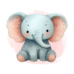 Cute little elephant watercolor illustration