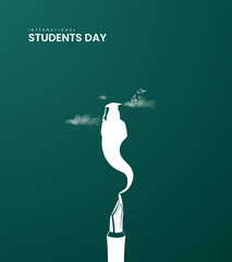 International Students Day, student, pen World Students Day creative design for banner, poster, and 3D Illustration.