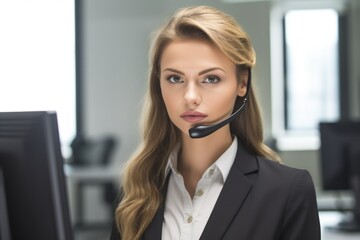 portrait of a confident young woman working in a call centre - obrazy, fototapety, plakaty