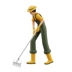 Male Farmer Digging With Rake 3D Icon
