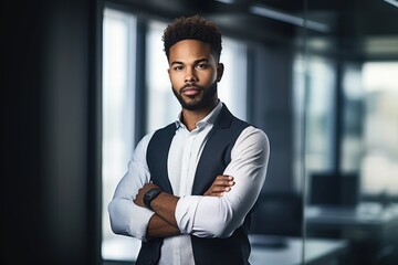 shot of a confident young man standing in his office - obrazy, fototapety, plakaty