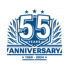 55 years anniversary celebration shield design template. 55th anniversary logo. Vector and illustration.