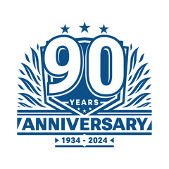 90 years anniversary celebration shield design template. 90th anniversary logo. Vector and illustration.