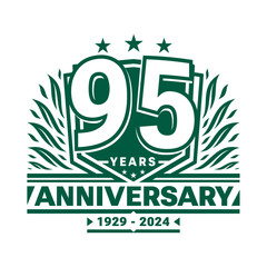 95 years anniversary celebration shield design template. 95th anniversary logo. Vector and illustration.