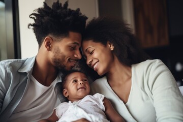 shot of a young couple bonding with their newborn at home - obrazy, fototapety, plakaty