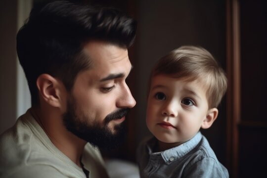 portrait of a young man bonding with his little boy at home