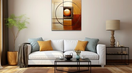 A living room with cozy sofa, Generative ai.