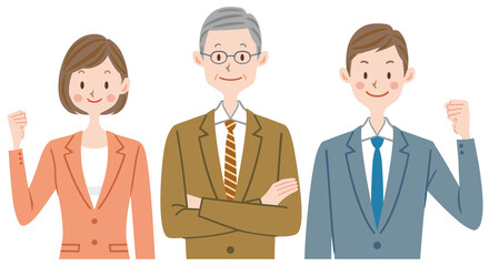 ガッツポーズする会社員　仕事仲間　上司　部下　ビジネスマン