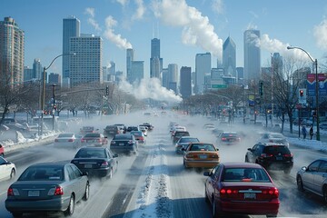 Fototapeta na wymiar Air Pollution comes from dense car traffic in city professional photography