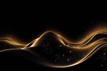 golden shiny glitter sparkles abstract wave, design invented element, on dark background