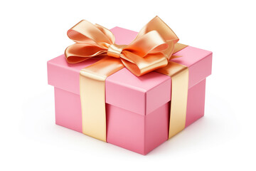 Obraz premium gift box pink color with gold shiny tape and bow, isolated on white background
