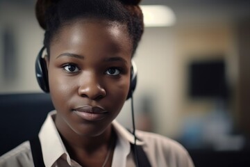 portrait of a young woman working in a call centre - obrazy, fototapety, plakaty