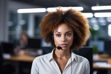 portrait of a confident young woman working in a call centre - obrazy, fototapety, plakaty