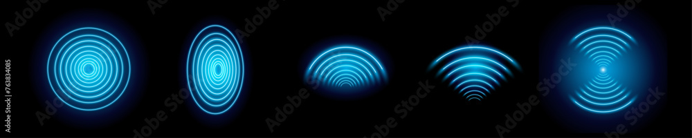 Poster 3d wi-fi light effect. wireless networking with a wave effect collection. glowing blue signal wifi, 