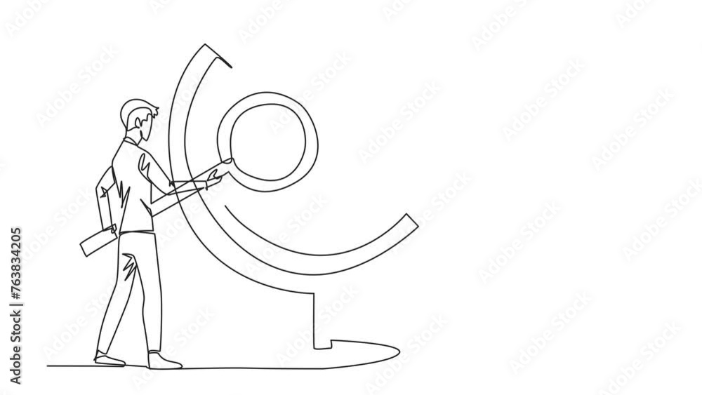 Aufkleber animation of one line drawing of single continuous line drawing businessman stood holding magnifier 