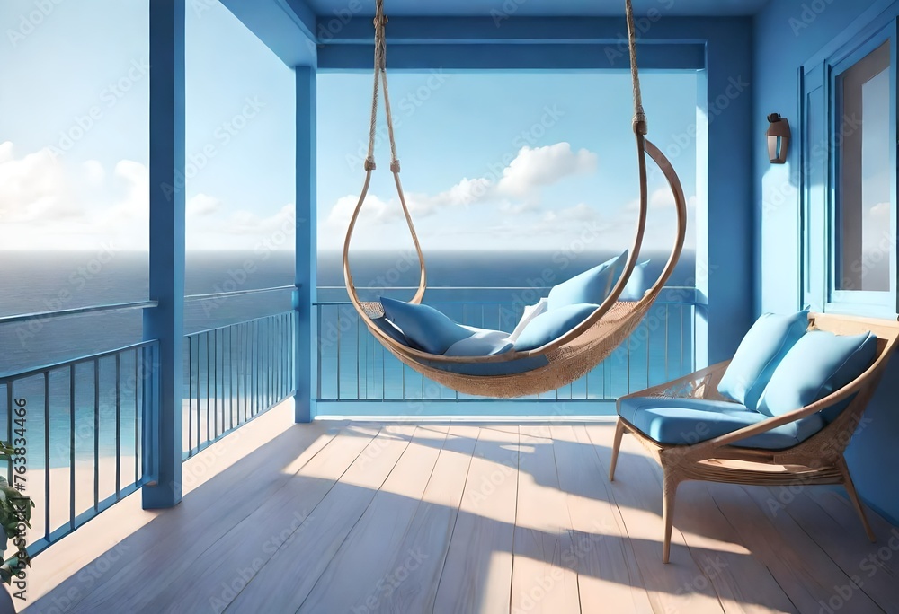 Wall mural hammock in home with view