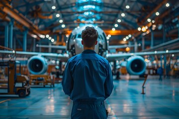 Worker follows precise protocol for aircraft maintenance at MRO facility. Concept Aircraft Maintenance Procedures, MRO Facility Operations, Precision in Work, Safety Measures, Industry Standards - obrazy, fototapety, plakaty