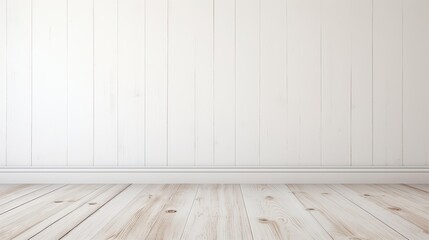 Naklejka premium Empty room interior made of old grunge white plaster concrete wall and brown wooden floor, used as backdrop, backdrop or design element in architecture concept