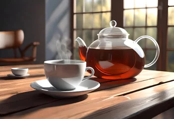 Deurstickers cup of tea and teapot © Iqra