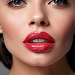 Fototapeta premium Luscious Transformation: Lips Closeup Before and After Lip Filler Injections