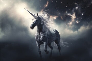 a unicorn running in the dark - obrazy, fototapety, plakaty