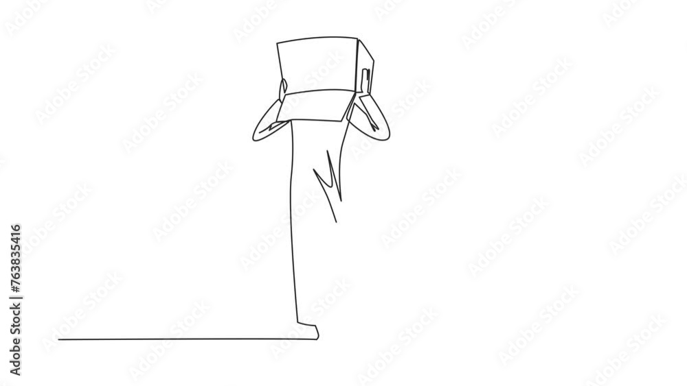 Poster animation of one line drawing of single continuous line drawing of arabian businessman stood up and 