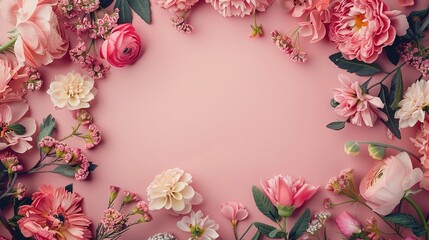 Top view floral frame with copy-space,Generative ai , 