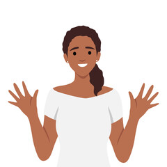 Hi, Hello Woman Waving Hand, Welcome. Flat vector illustration isolated on white background