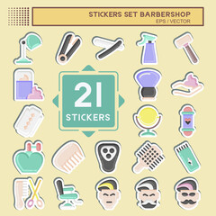 Sticker Set Barbershop. suitable for education symbol. simple design editable. design template vector. simple illustration