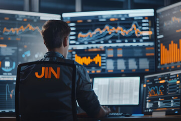 Intense Financial Analyst Studying JN Financial Stock Market Data