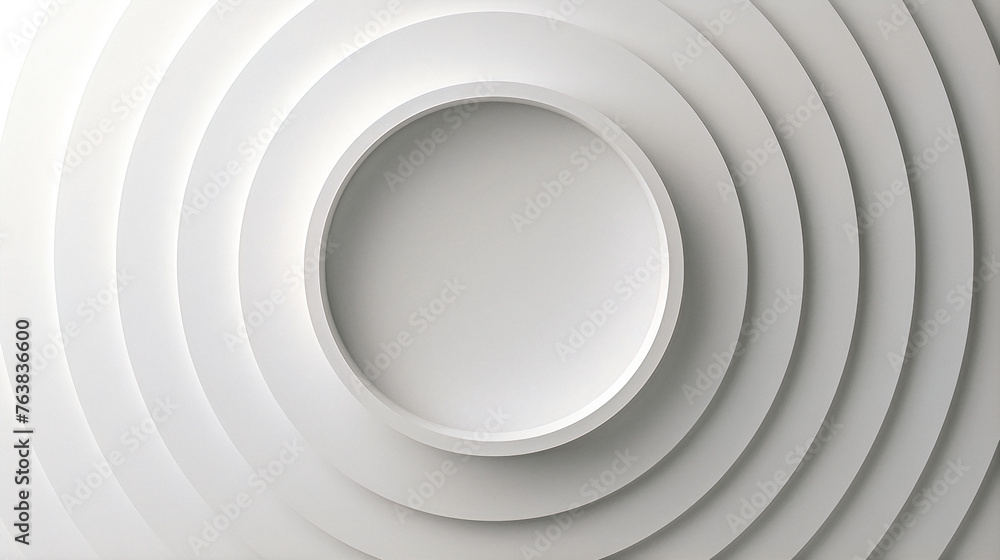 Poster volumetric repeating gray circles within each other with shadows and light. generative ai