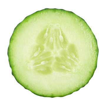 Round cucumber slice isolated on a transparent background.