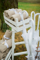 wedding umbrellas and blankets