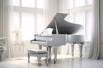 a white piano in a room
