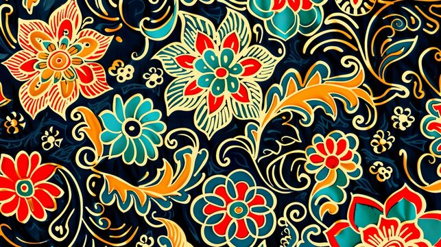 A traditional batik pattern in vibrant colors, perfect for adding a cultural and artistic touch to designs