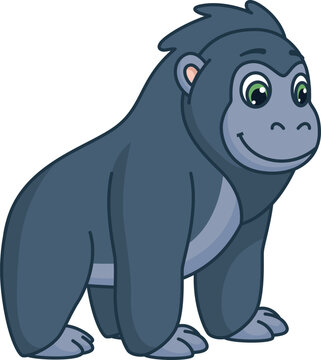 Gorilla baby cartoon animal. African cartoon monkey